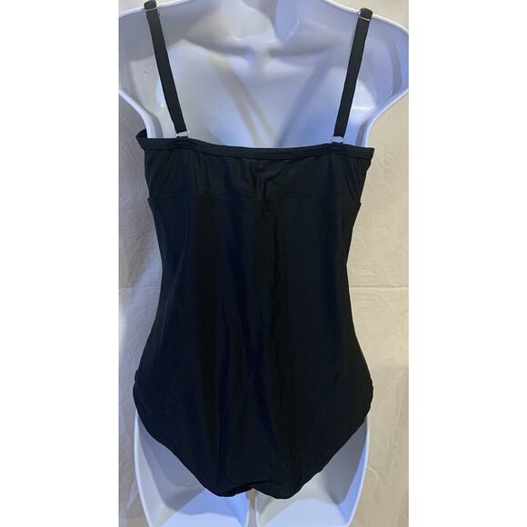 Merona One Piece Swimsuit Womens Medium Deep Black Spaghetti Straps Side Ruching - Picture 5 of 9
